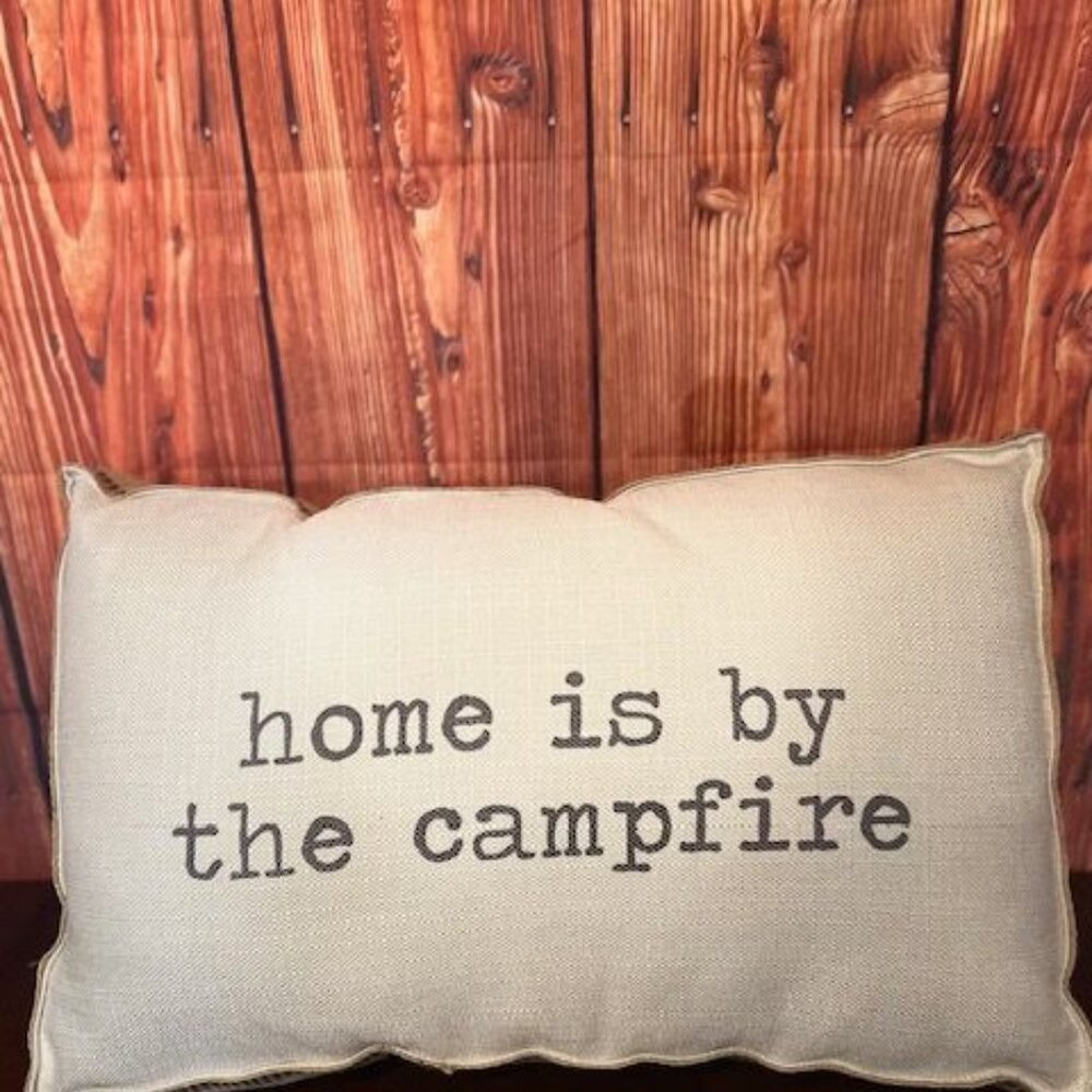 Decorative Lumbar Pillow With "Home Is By The‎ Campfire" Print rustic style